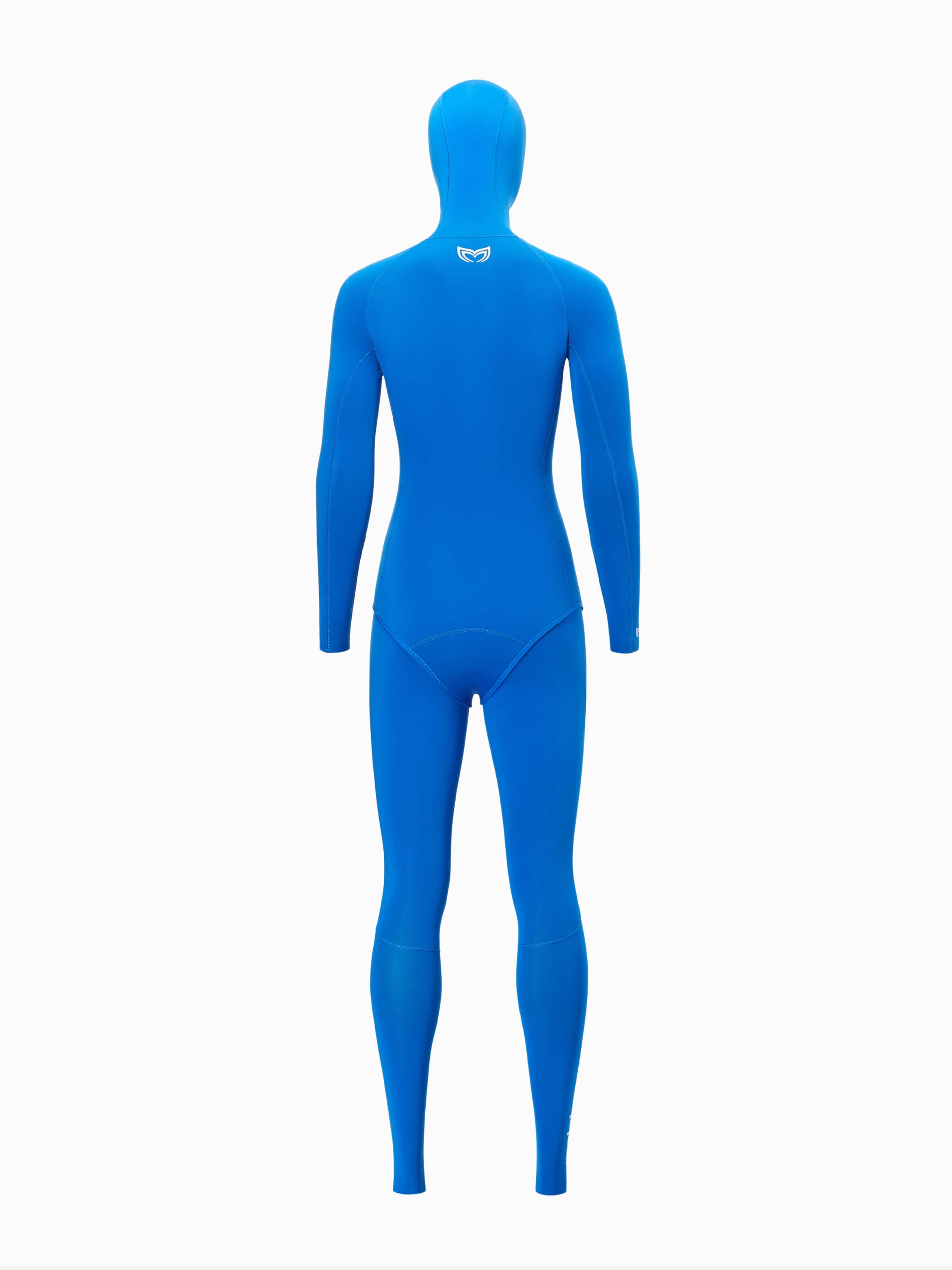 Back angle image of a 4.5mm double lined womens wetsuit in blue. Also available in 2.5mm thickness.