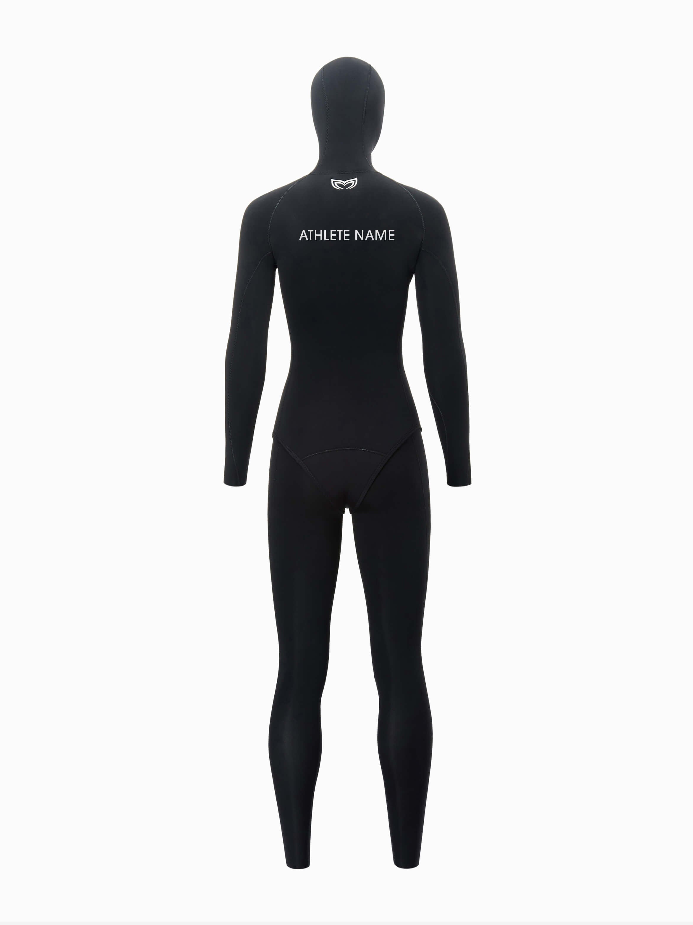 Fully customisable open cell womens wetsuit. Shows placement of custom logos and names