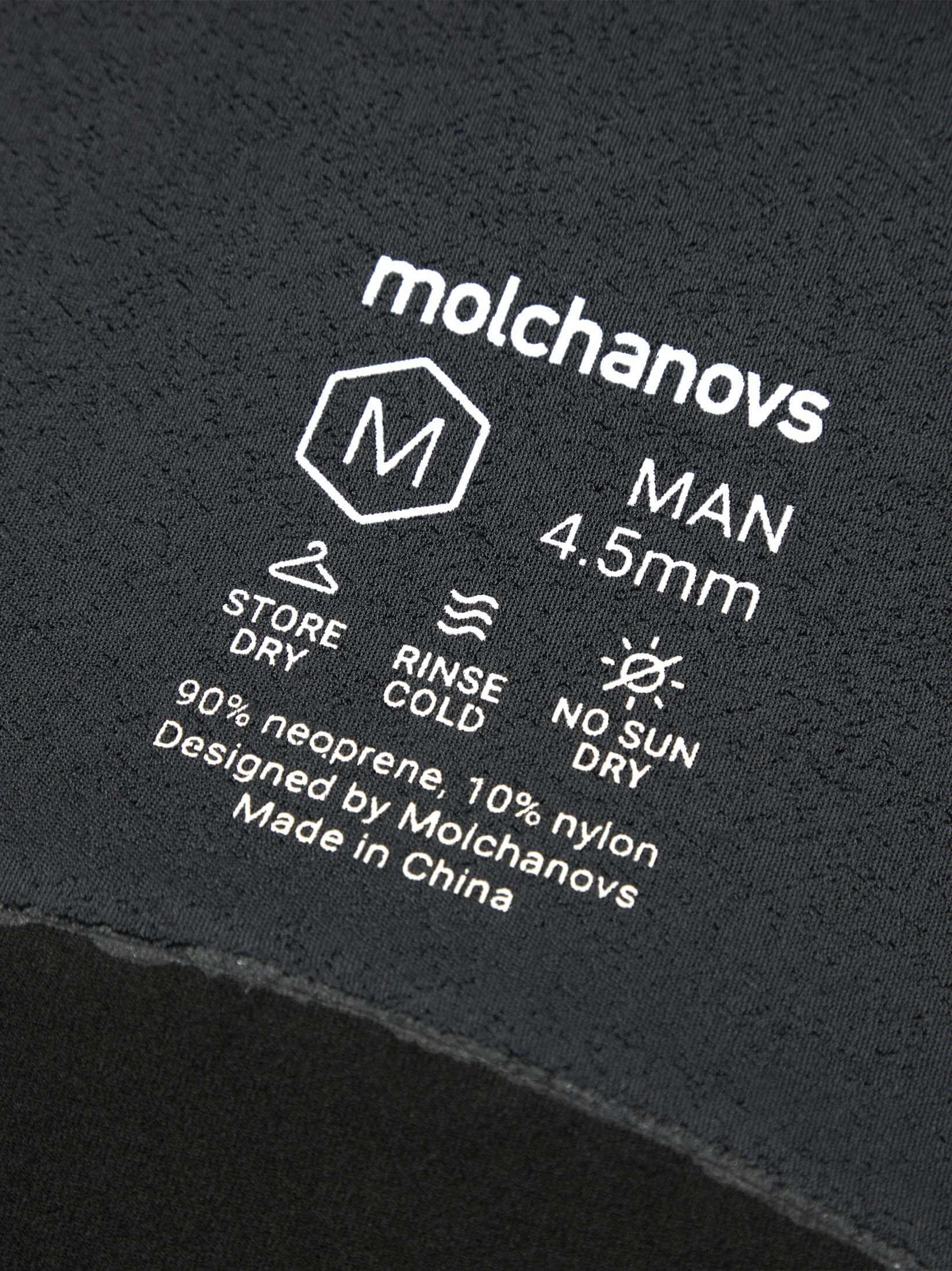 Close up of the Molchanovs care instructions on wetsuit details printed on all wetsuits