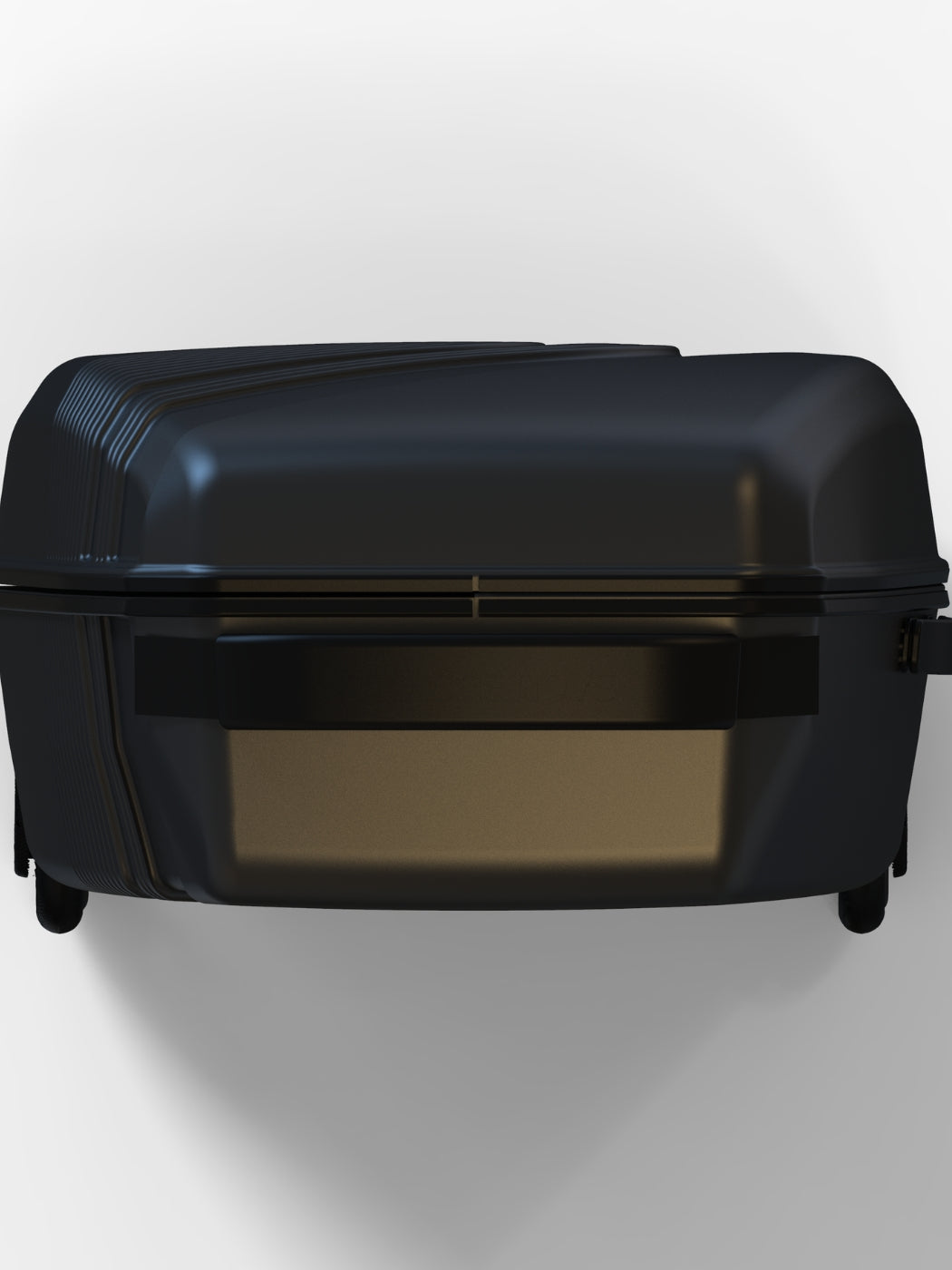 Molchanovs Bifins Hard Case, top-down view showing the closed shell with ribbed lid and built-in spinner wheels
